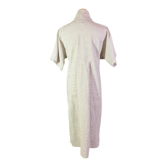 Mirth Size S/M High-Waisted Short Sleeve Dress V-Neck Cream Black Woven - Picture 5 of 7